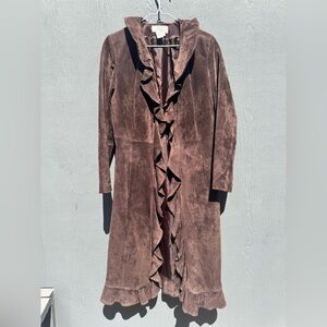 Aria Brand Vintage 70s Chocolate Brown Suede Leather Duster Jacket Size MD